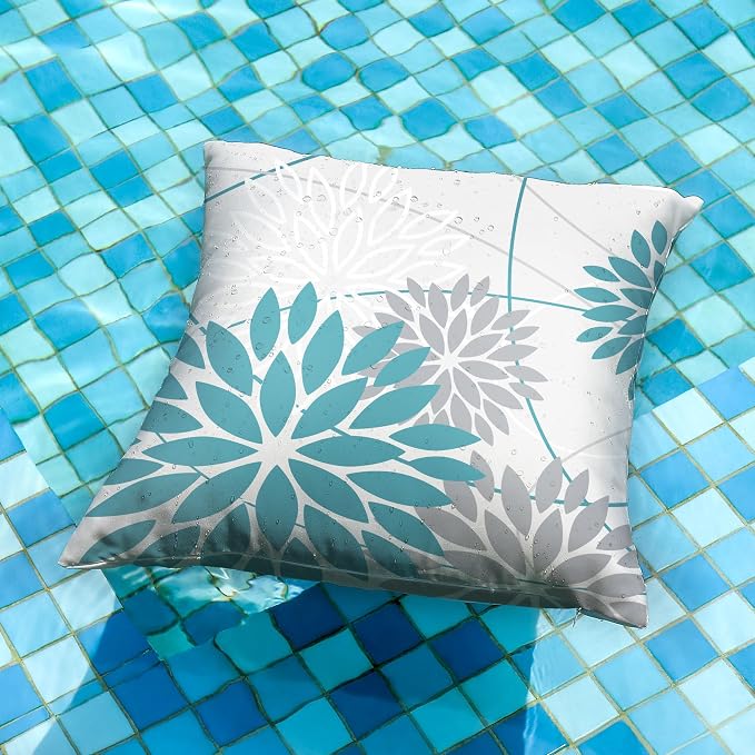 DFXSZ Blue and Grey Floral Pillow Covers 16x16 Set of 2 Outdoor Waterproof - Image 4