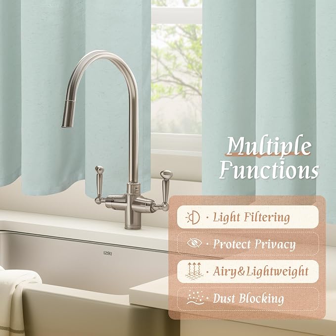LAMIT 54 Inch Short Window Linen Curtains, Soft Faux Linen Light Filtering - Image 9