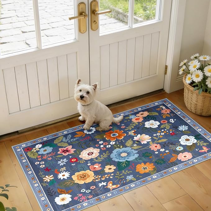 RELEANY Floral Nursery 2x4 Area Rugs Washable Print Boho Cute Carpet Non Slip by RELEANY