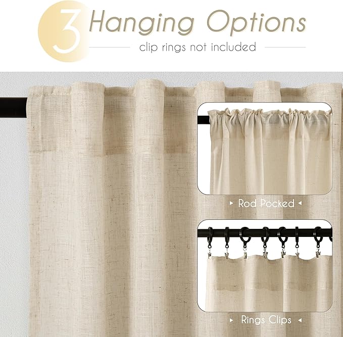 Greyish Beige Linen Curtain 84 inch Length 2 Panels Set Back Tab Light - Image 2
