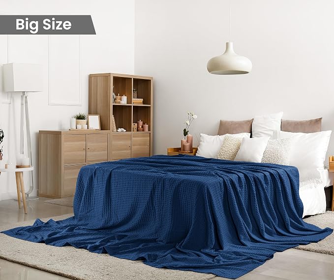 Utopia Bedding Navy 100% Cotton Waffle Blanket 300 GSM Soft Lightweight - Image 2