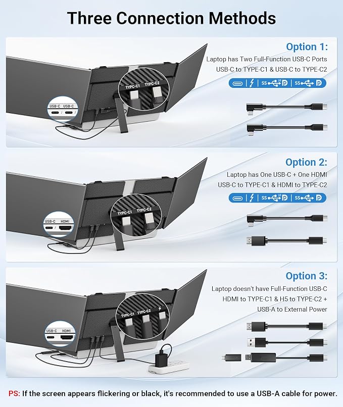 14" Triple Laptop Screen Extender, FHD 1080P IPS Ultra-Thin Portable Monitor - Image 5
