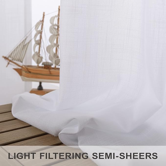 Pitalk White Living Room Curtains 105 Inch Length 2 Panels Set Back Tab Linen - Image 4