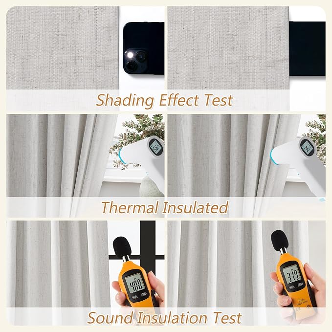 Guken 90 Inch Long Natural 100% Blackout Linen Curtains - Image 5