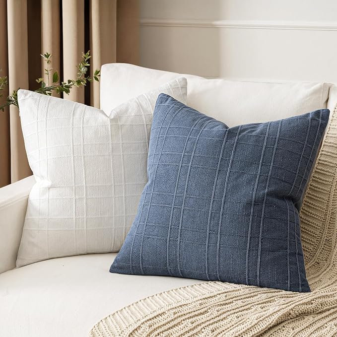 MIULEE Decorative Linen Check Throw Pillow Covers Neutral Farmhouse Vintage - Image 3