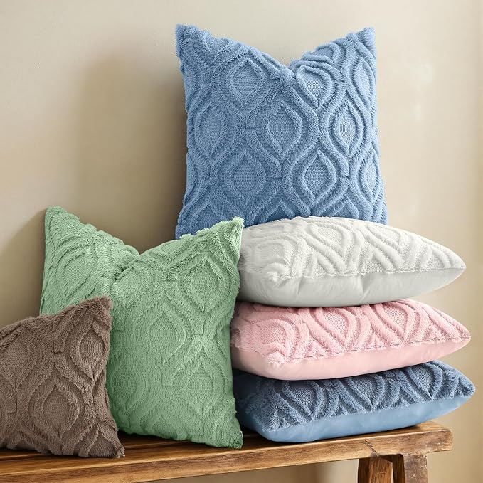 decorUhome Throw Pillow Covers 20x20 Inch Set of 2, Soft Plush Faux Wool Blue - Image 2