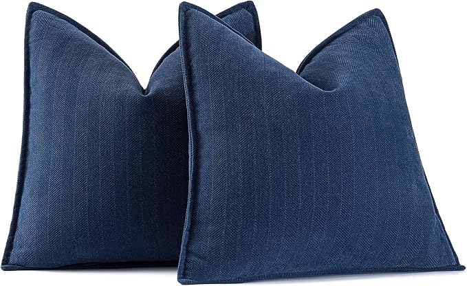 MIULEE Pack of 2 Navy Blue Decorative Pillow Covers 22x22 Inch Soft Chenille by MIULEE