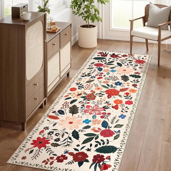 Tangsoo Runner Rug for Hallways Kitchen Rug, Non Slip 2x6 Washable Boho Floral - Image 2