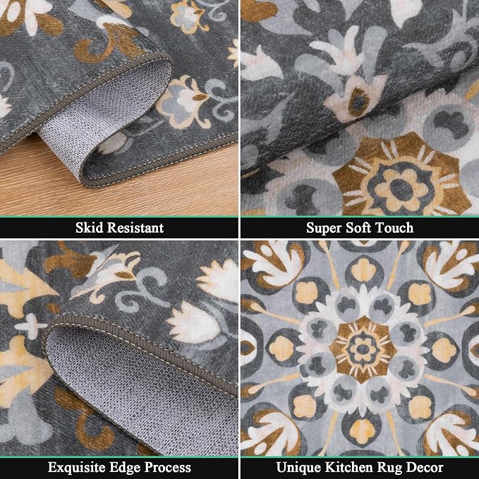 HEBE Washable Kitchen Rugs Sets of 3, Non Slip Absorbent Kitchen Rugs and Mats - Image 3