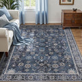 Tangsoo Washable Area Rugs 3x6 Non Slip, Boho Distressed Vintage Blue Floral by Tangsoo