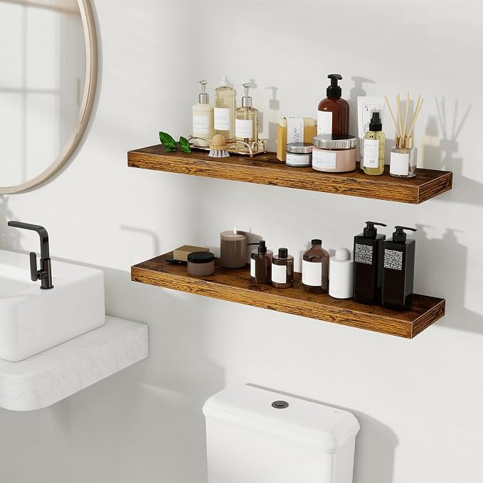 Fun Memories Floating Shelves for Wall, Rustic Wood Wall Mounted Shelves for - Image 2