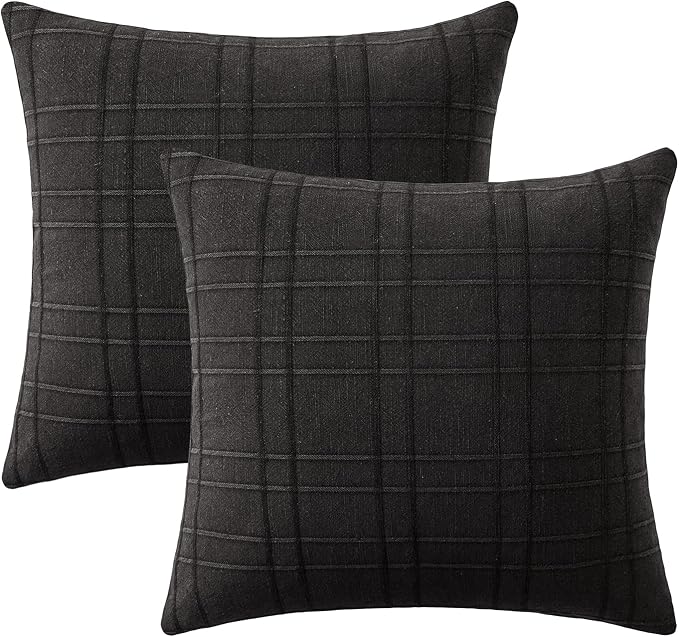 MIULEE Decorative Linen Check Euro Shams Throw Pillow Covers Neutral Farmhouse - Image 7