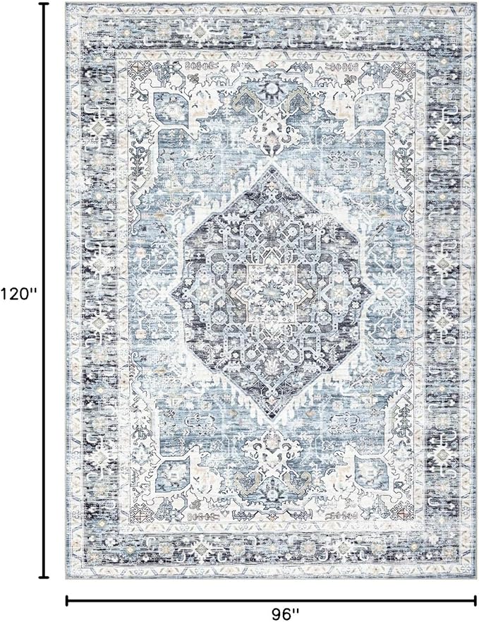 Area Rug 8×10, Large Vintage Boho Rug, Ultra-Soft Low Pile, Non Slip, Stain - Image 2