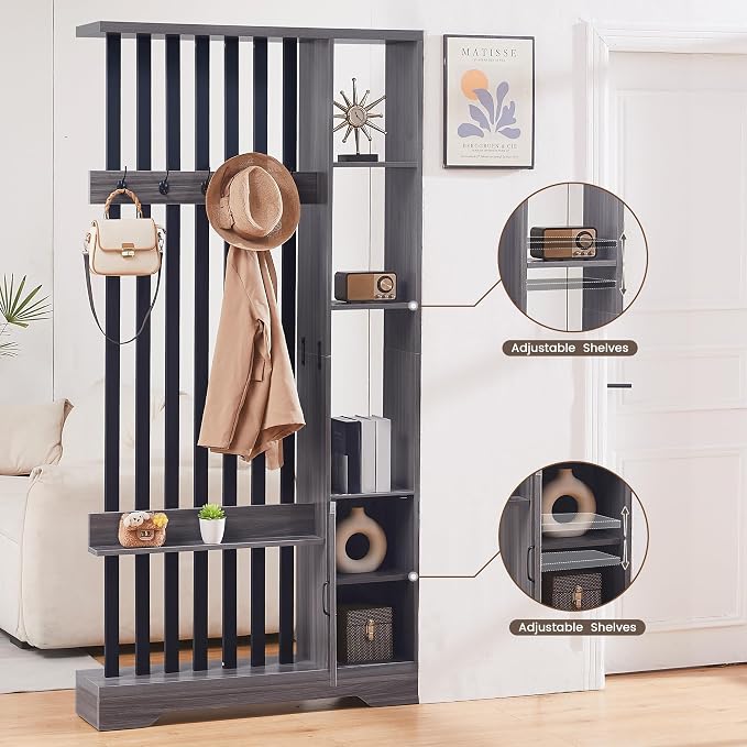 Room Divider with Shelves, Wall Room Divider Bookshelf, Freestanding Wood - Image 6