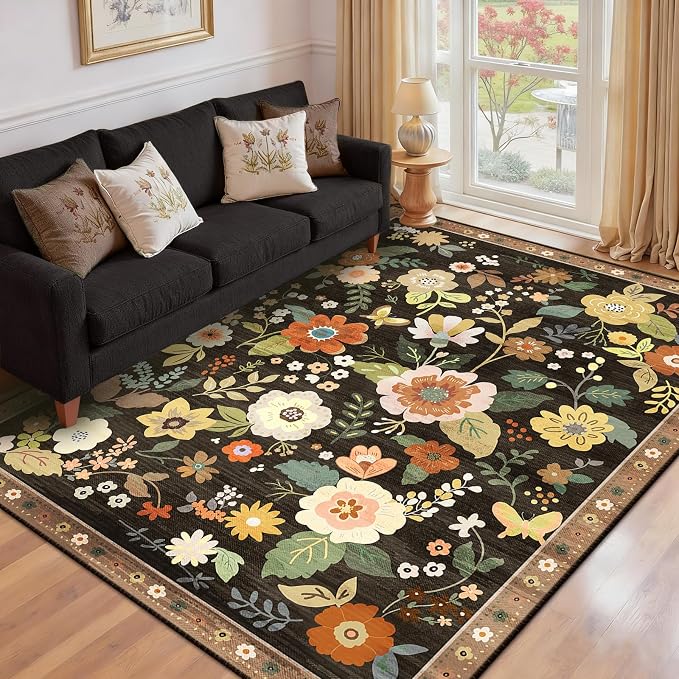 RELEANY Floral Nursery 5x7 Area Rugs Washable Print Boho Cute Carpet Non Slip - Image 9