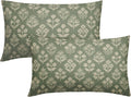 Sage Green Pillow Covers 12x20 Inch Set of 2, Cream Floral Block Print Pattern by Sivirary