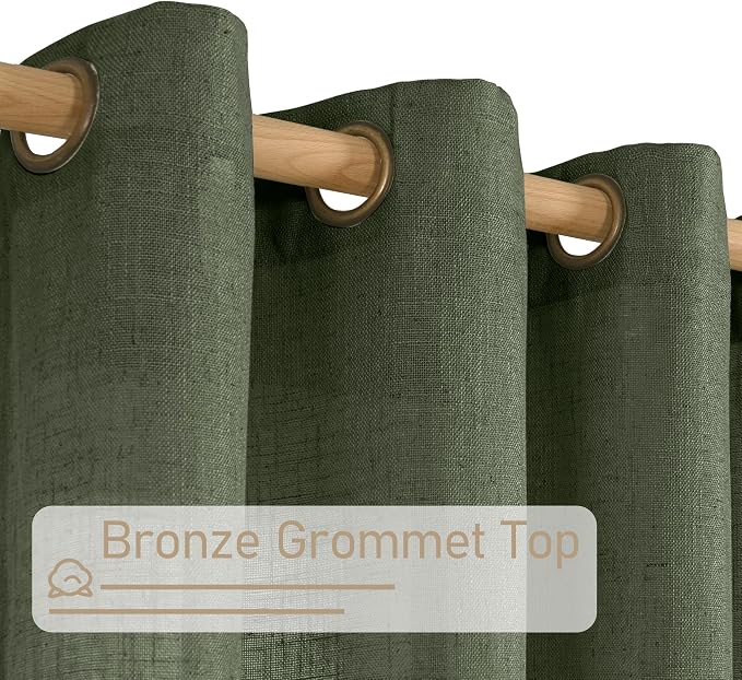 LAMIT Olive Green Sheer Linen Curtains 63 inch Length - Image 2