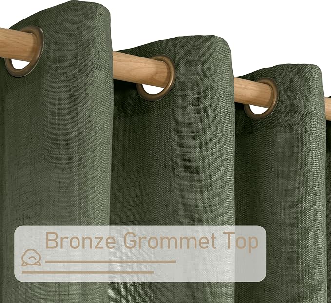 LAMIT Semi Sheer Linen Curtains 48 Inch Length, Light Filtering Panels Bronze - Image 2