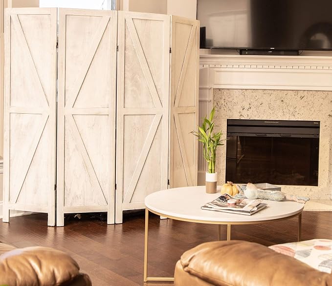 Premium Home 6-Panel Room Divider – Rustic White Barn Door, K Pattern Folding - Image 3