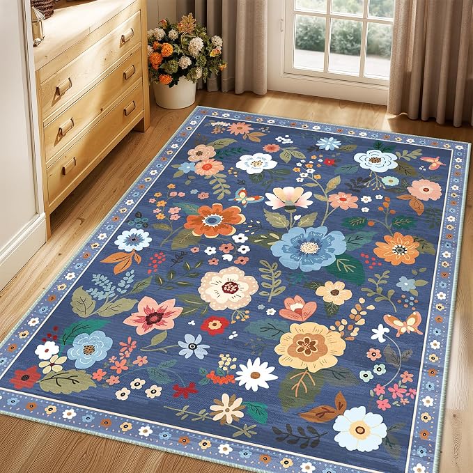 RELEANY Floral Nursery 4x6 Area Rugs Washable Print Boho Cute Carpet Non Slip - Image 2