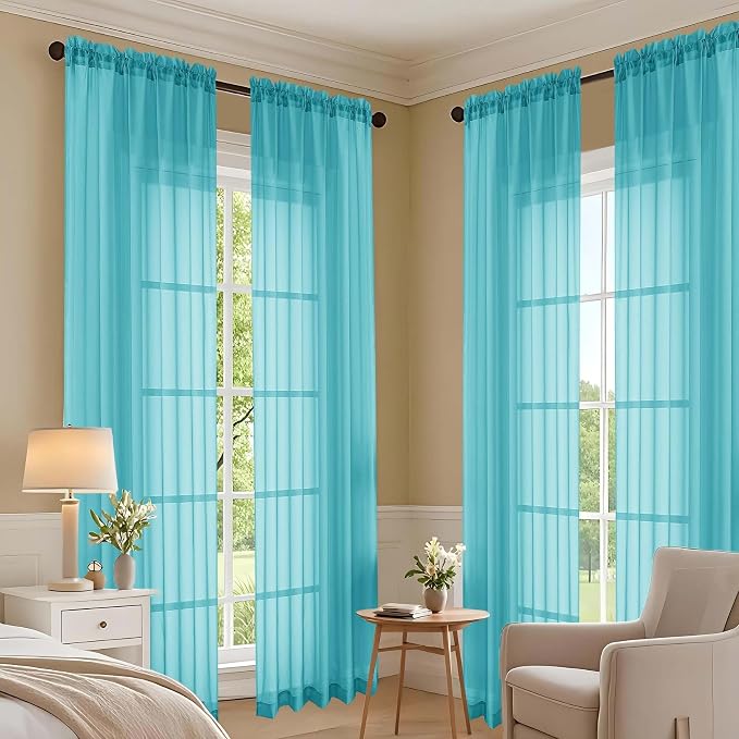 OVZME Turquoise Bedroom Curtains 2 Panel Sets 96 Inch Length, 59 Inch Extra - Image 6