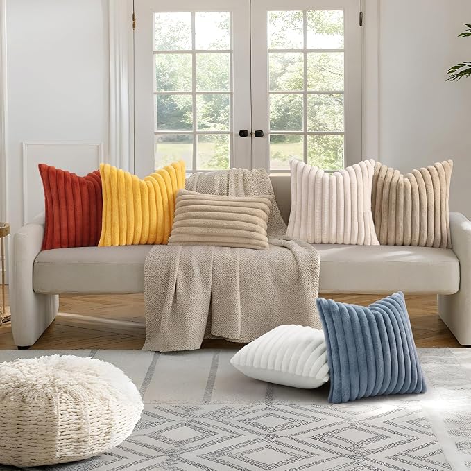 decorUhome Cozy Faux Fur Throw Pillow Covers 24x24 Set of 2 Decorative Soft - Image 6