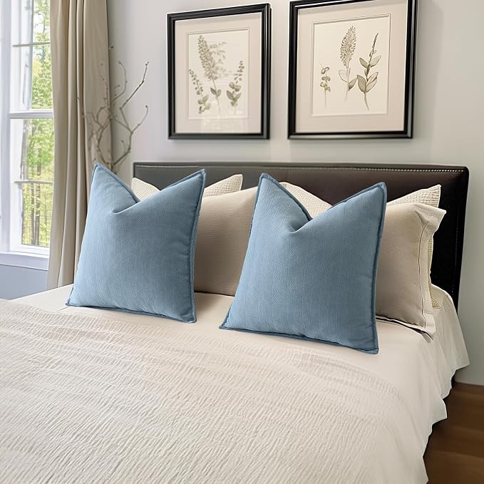 MIULEE Pack of 2 Light Blue Decorative Pillow Covers 24x24 Inch Soft Chenille - Image 5