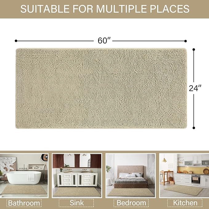 LOCHAS Luxury Bathroom Rug Shaggy Bath Mat 24 x 60 Inch, Washable Non Slip Bath - Image 2