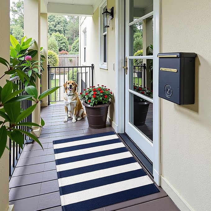 OLANLY Navy and White Striped Rug 2'4" x 3'7" – Washable Cotton Indoor Outdoor - Image 7