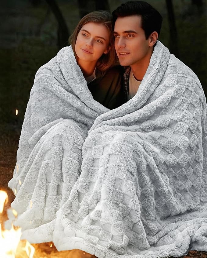 Utopia Bedding Cool Grey Checkered Fleece Twin Blanket - Image 6