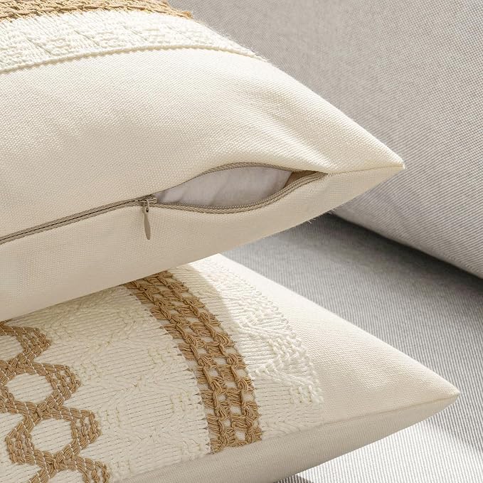 MIULEE Set of 2 Neutral Boho Decorative Lumbar Pillow Covers 12x20 Inch - Image 5
