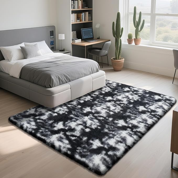 yongyangjuxin Fluffy Rug Shaggy Area Rug, Mottling Black 9x12 Area Rugs - Image 3