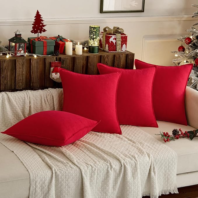 MIULEE Decorative Linen Pillow Covers 20x20 Inch Red ​Boho Farmhouse​ ​Neutral - Image 2