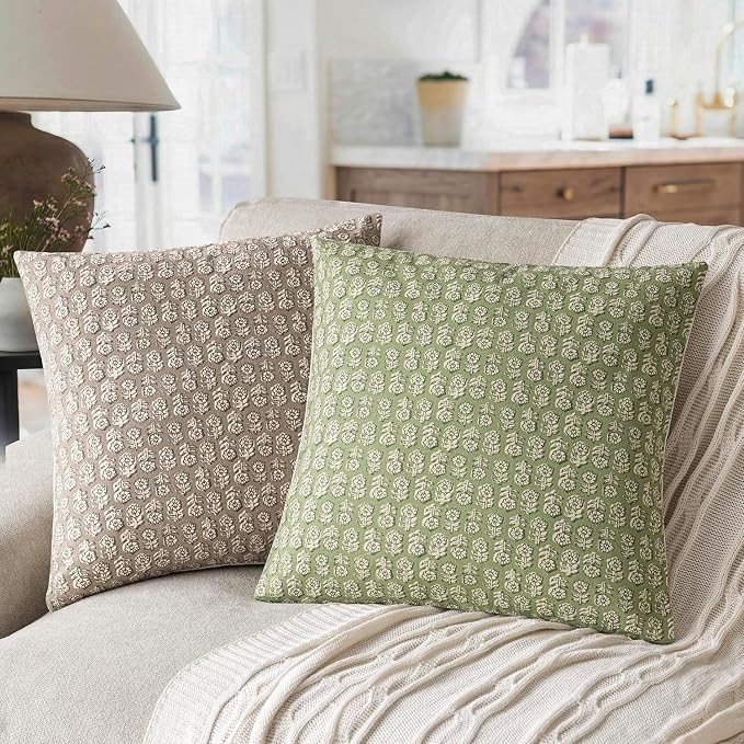 Foindtower Set of 2 Decorative Vintage Floral Print Throw Pillow Covers Neutral - Image 4