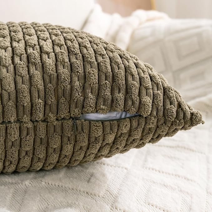 Set of 4 Olive Green Decorative Throw Pillow Covers 12x20 Inch Corduroy Pillow - Image 6