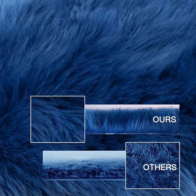 SERISSA Ultra Soft Fluffy Rug Dark Blue Faux Sheepskin Fur Rug Shaggy Couch - Image 3