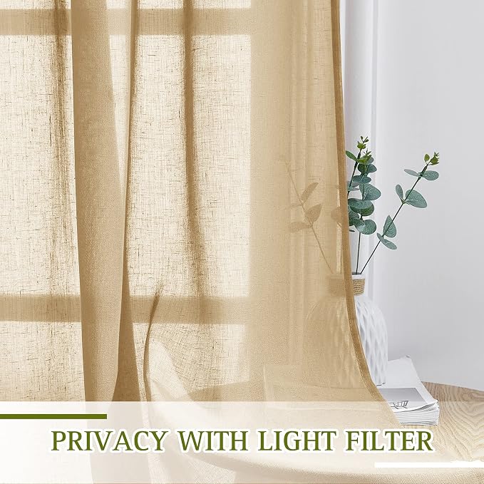 NICETOWN Natural Linen Blend Semi Sheer Curtains, Grommet Top Bedroom Window - Image 5