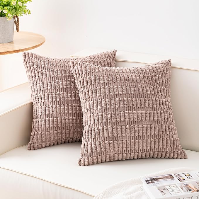 Pack of 2 Corduroy Decorative Throw Pillow Covers 20x20 Inch Soft Striped by Unknown