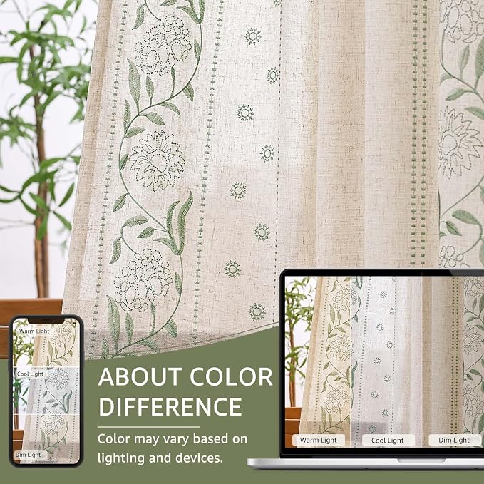 jinchan Winslow Linen Curtains for Bedroom 84 Inches Length Embroidered - Image 7