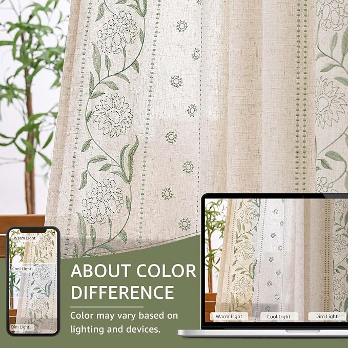 jinchan Winslow Linen Curtains for Bedroom 90 Inches Length Embroidered - Image 7