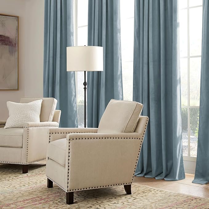 RYB HOME Stone Blue Velvet Curtains 90 inches Long - Image 7