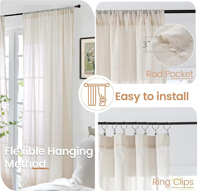 BGment Oatmeal Linen Curtains 63 Inches Long - Image 6