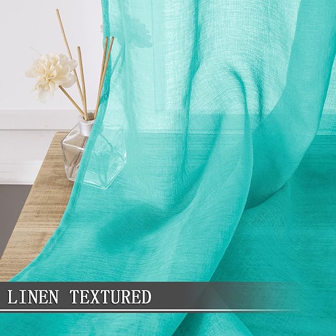 Tollpiz Sheer Curtain Linen Textured Bedroom Curtains Sheer Light Filtering Rod - Image 2