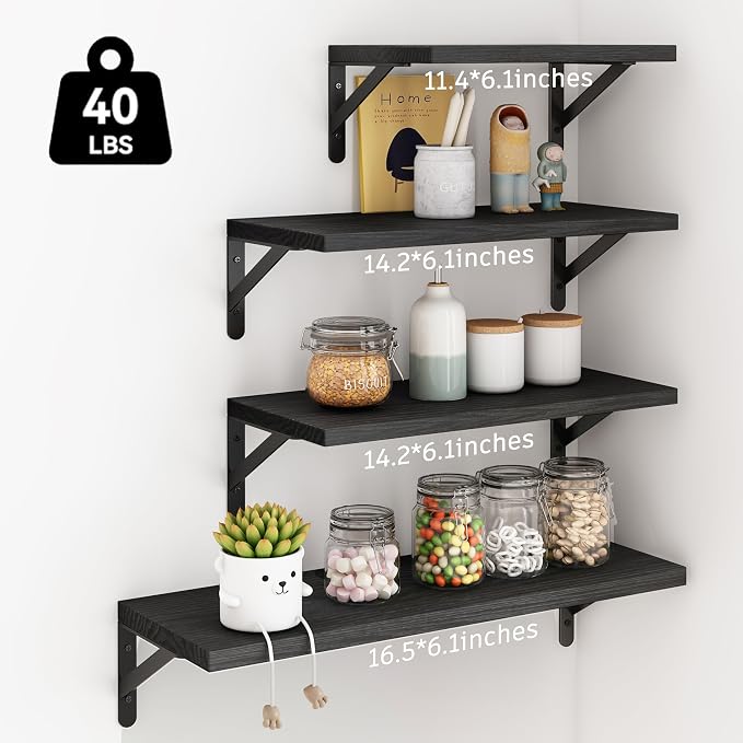 YGEOMER Black Shelves for Wall, Home Decor - Image 3