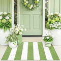 OLANLY Green and White Striped Rug 2' x 3' – Washable Cotton Indoor Outdoor by OLANLY