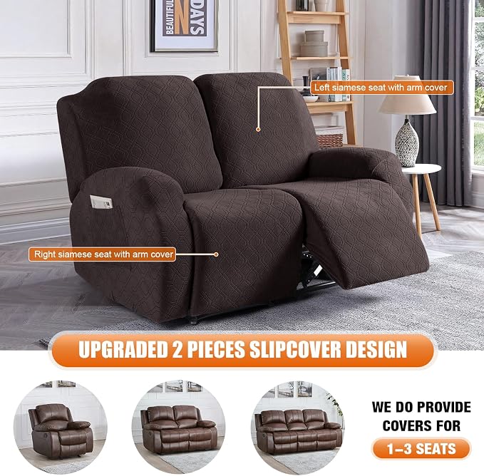 VANSOFY Loveseat Recliner Covers, 2-Pieces Stretch Reclining Couch Cover - Image 6