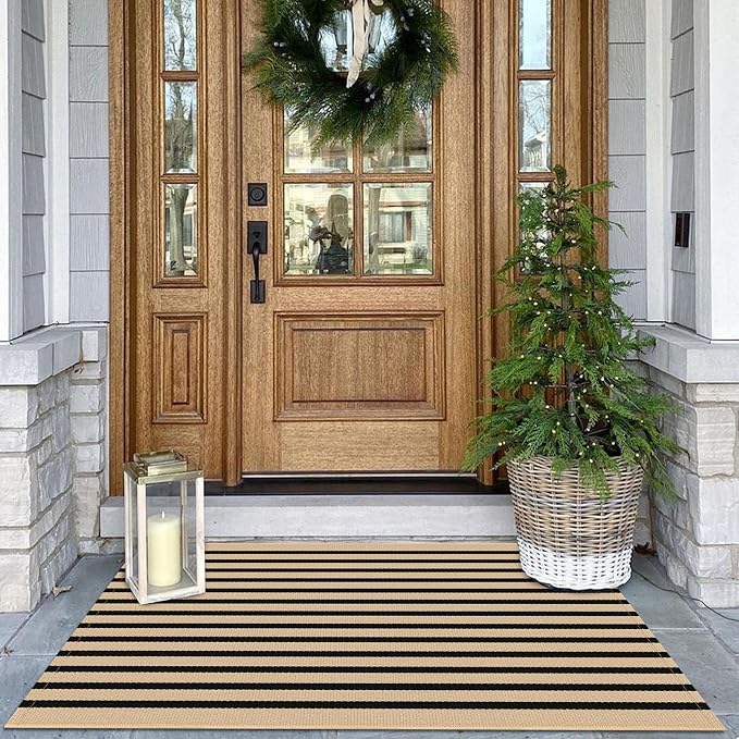 KOZYFLY Brown and Black Striped Porch Rug 27.5x43 Inches Area Rug Washable by KOZYFLY