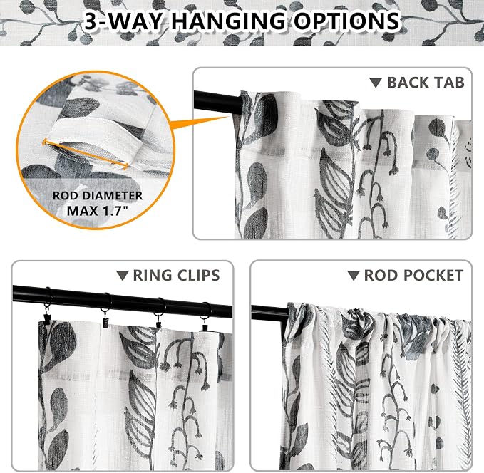 MEETSKY Living Room Curtains 90 Inches Long Boho Linen Style Back Tab Curtains - Image 3