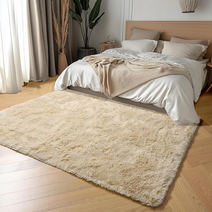 Amdrebio Beige Area Rugs for Bedroom Living Room, 5x8 Fluffy Plush Shag Furry - Image 3
