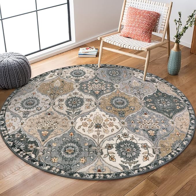 Lahome Moroccan Trellis Washable Round Rugs, Non-Slip Soft Round Rug 4ft by Lahome